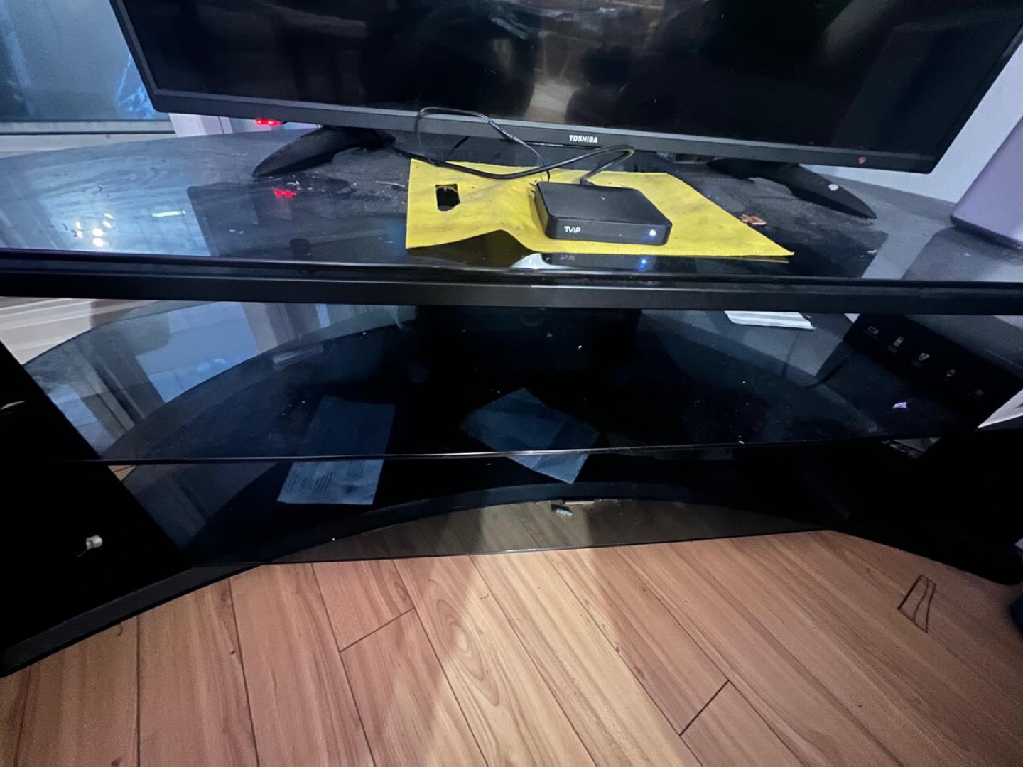 Black Curved Glass TV Stand