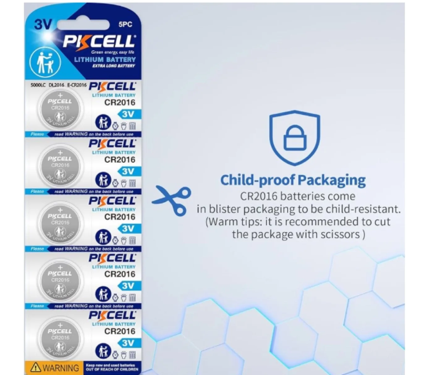 PKCELL CR2016 3V Lithium Batteries (5 Pack) image indicator(2)