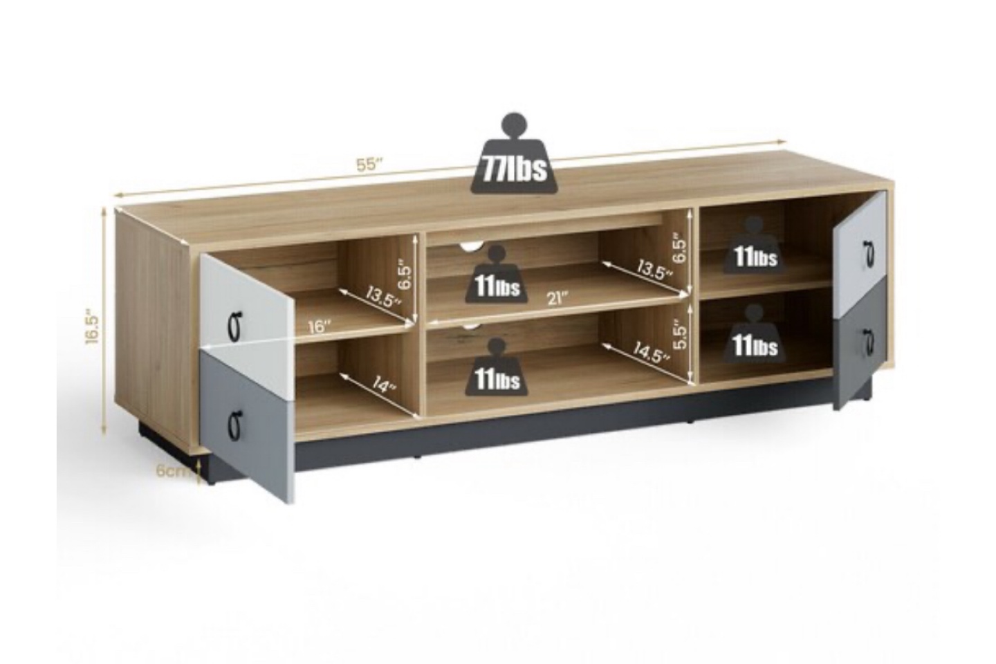 Modern TV Stand with Drawers and Shelf - Gray and Oak - photo 2