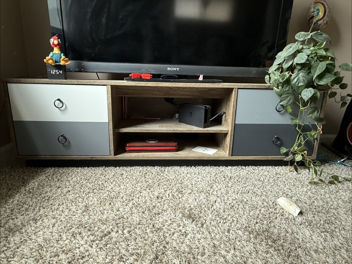 Modern TV Stand with Drawers and Shelf - Gray and Oak