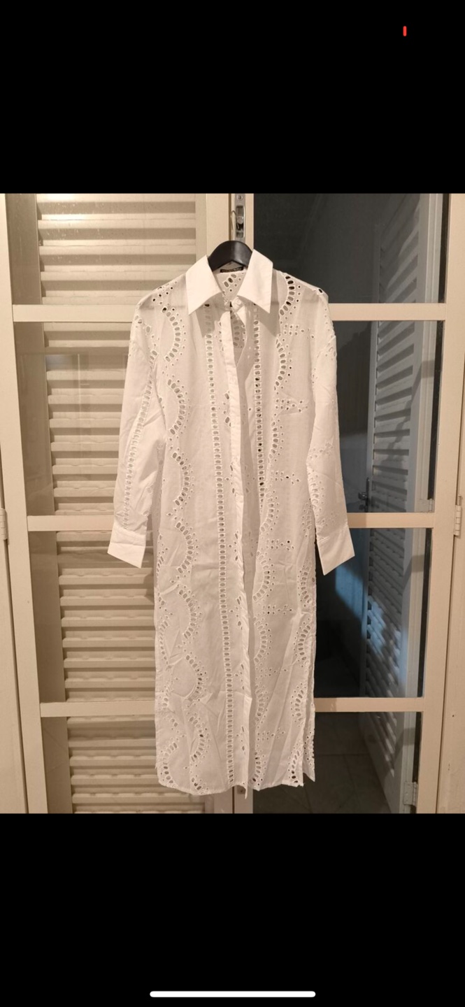 Zara White Eyelet Detail Midi Shirt Dress - photo 5