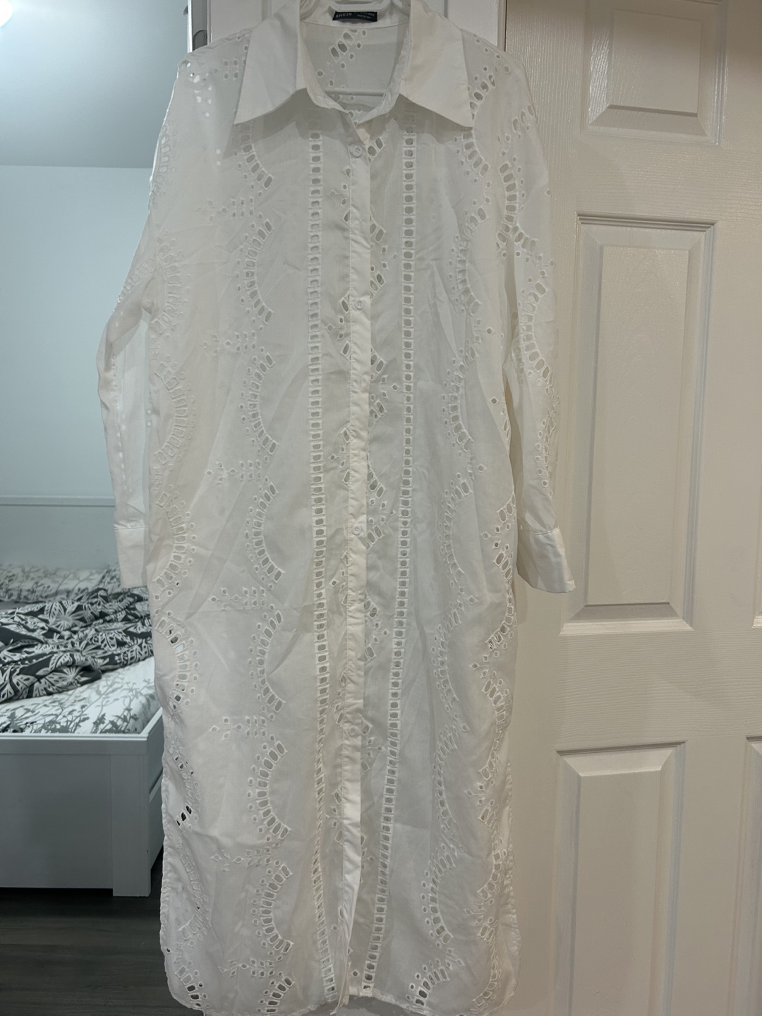 Zara White Eyelet Detail Midi Shirt Dress - photo 4