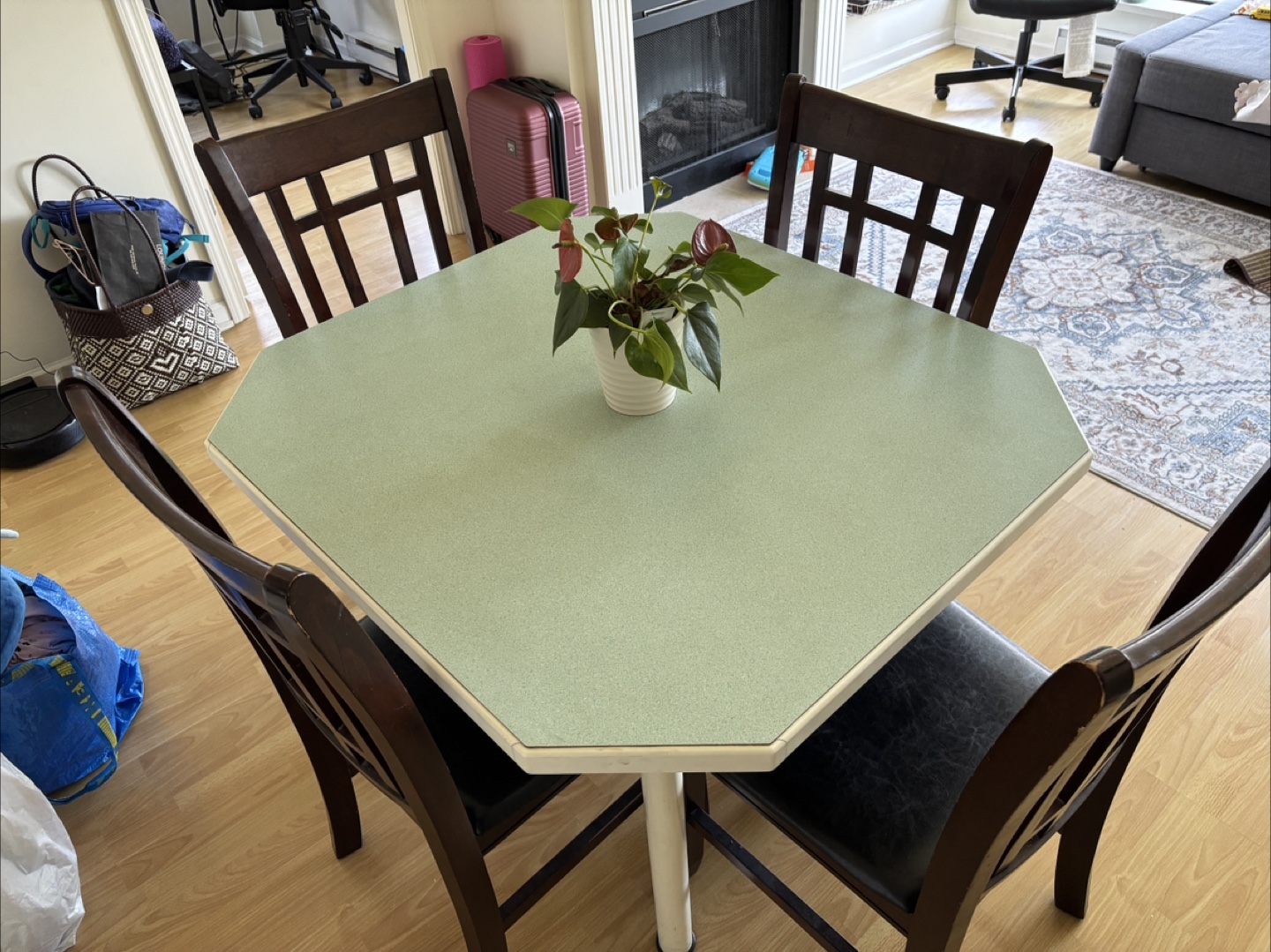 Dining Table Set - 4 Chairs, Octagonal Tabletop