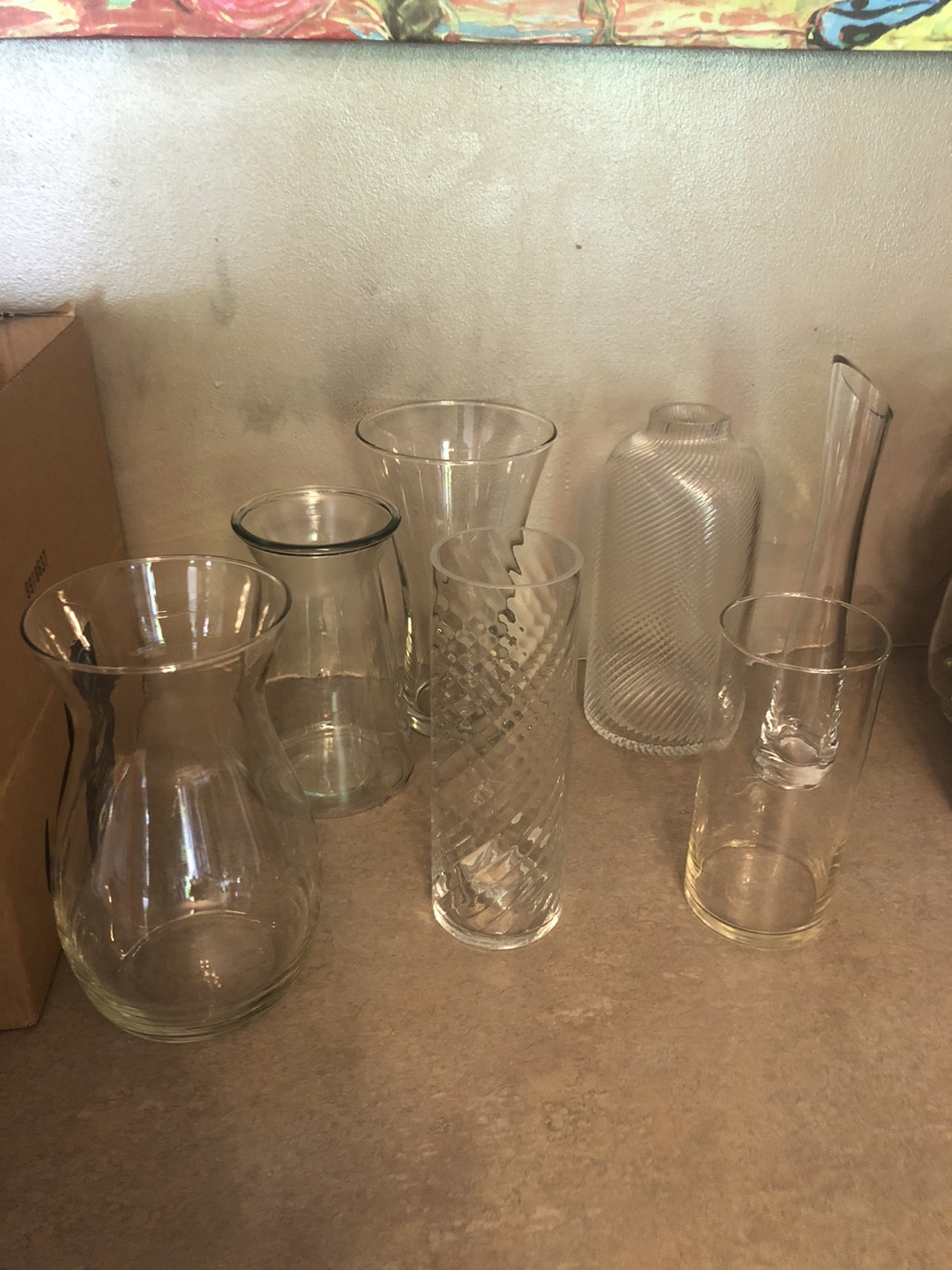 Set of 7 Clear Glass Vases