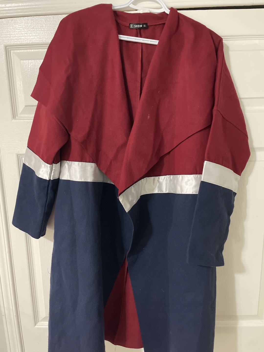 SHEIN Burgundy and Navy Open Front Coat