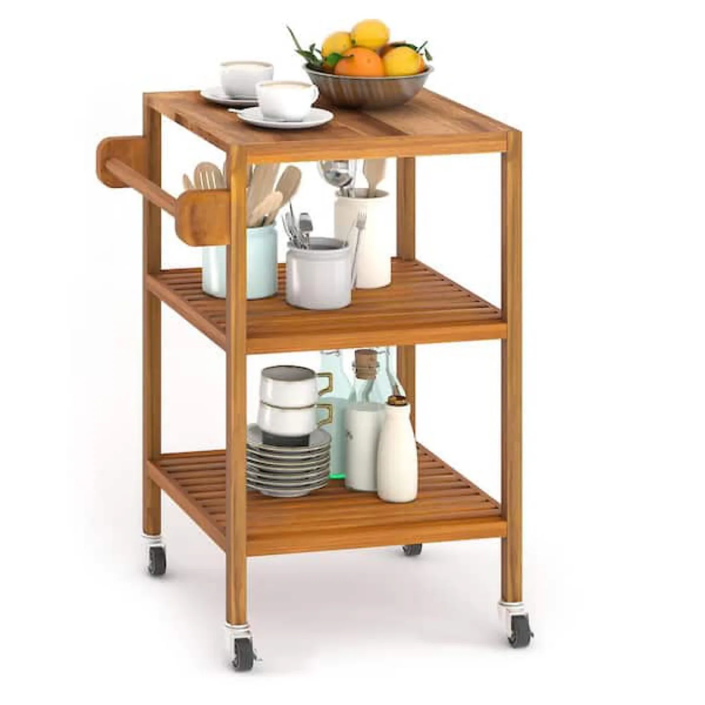 3 Tier Solid Acacia Kitchen Cart, Golden Teak image indicator(3)