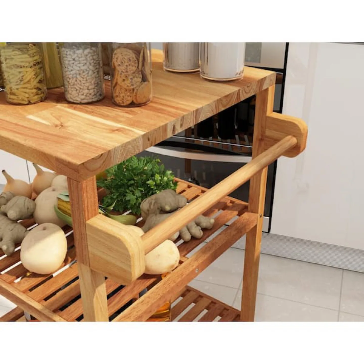 3 Tier Solid Acacia Kitchen Cart, Golden Teak image indicator(6)