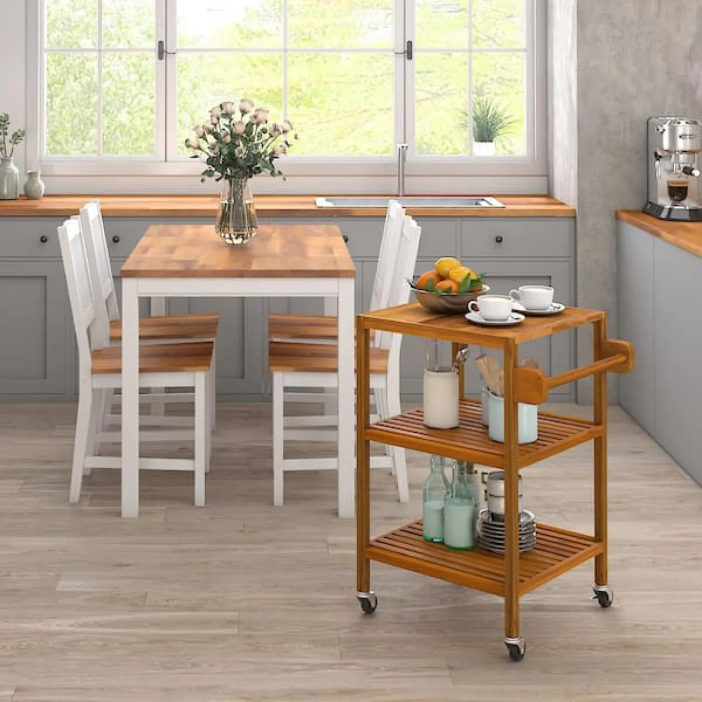 3 Tier Solid Acacia Kitchen Cart, Golden Teak image indicator(4)