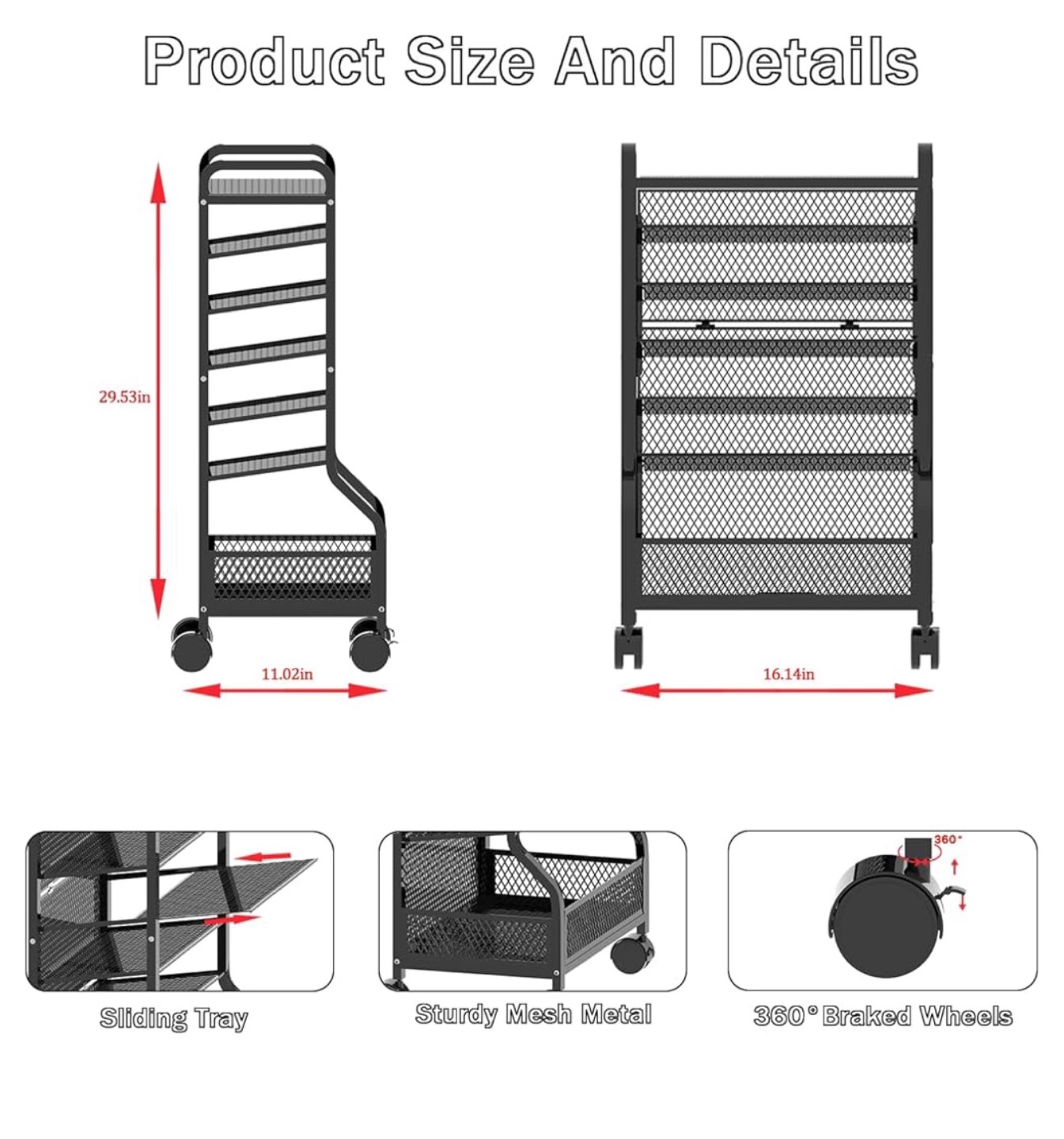 Black Metal Rolling Cart  - Organization Storage - photo 2