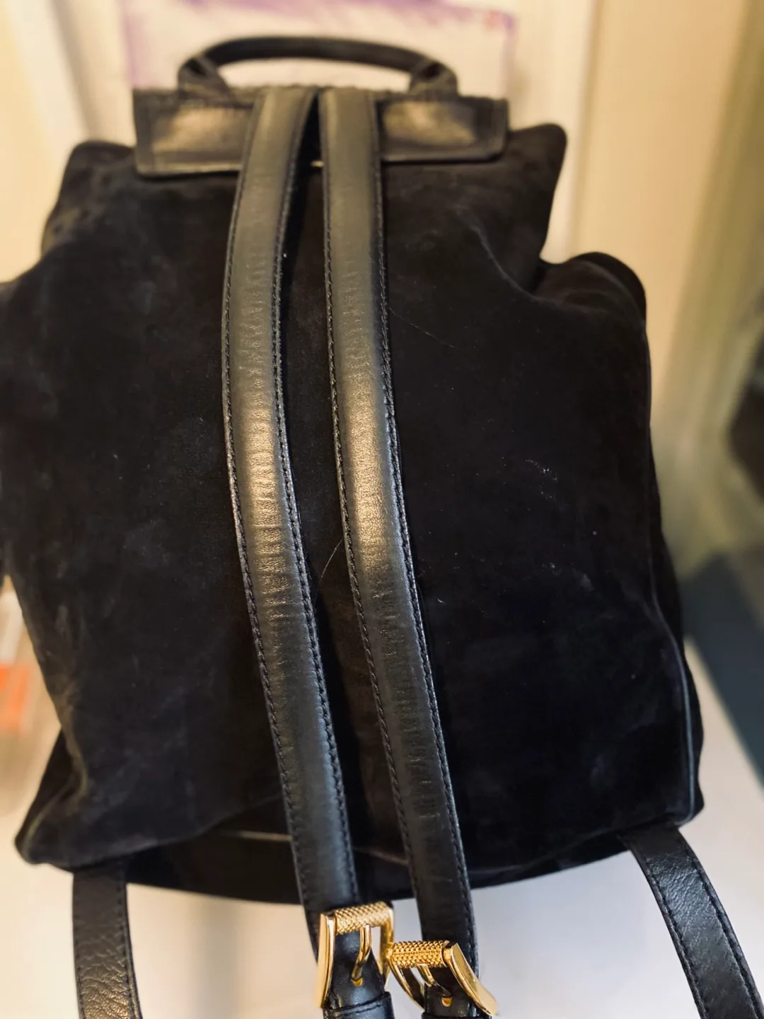 Bottega Veneta Black Suede Backpac Woven Leather Detail image indicator(4)