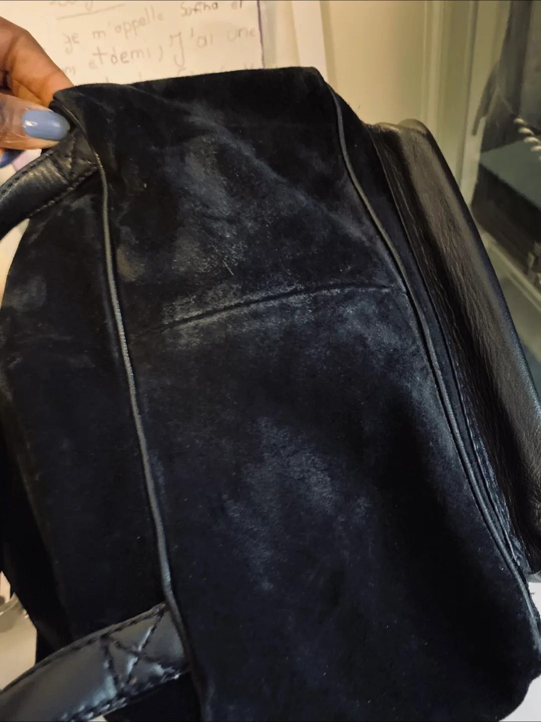 Bottega Veneta Black Suede Backpac Woven Leather Detail image indicator(6)