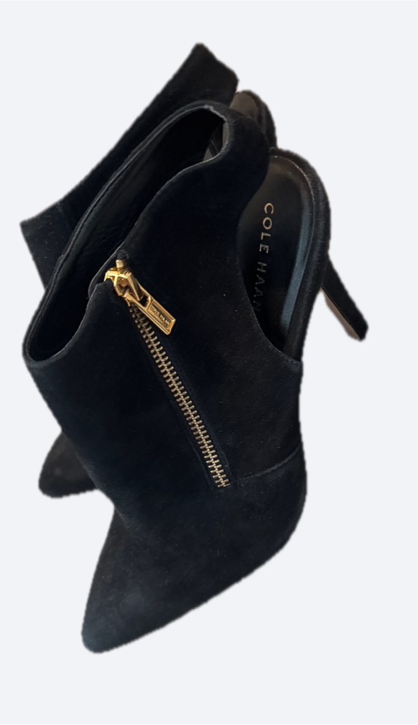 Cole Haan Black Suede Slingback Booties, Size 8B