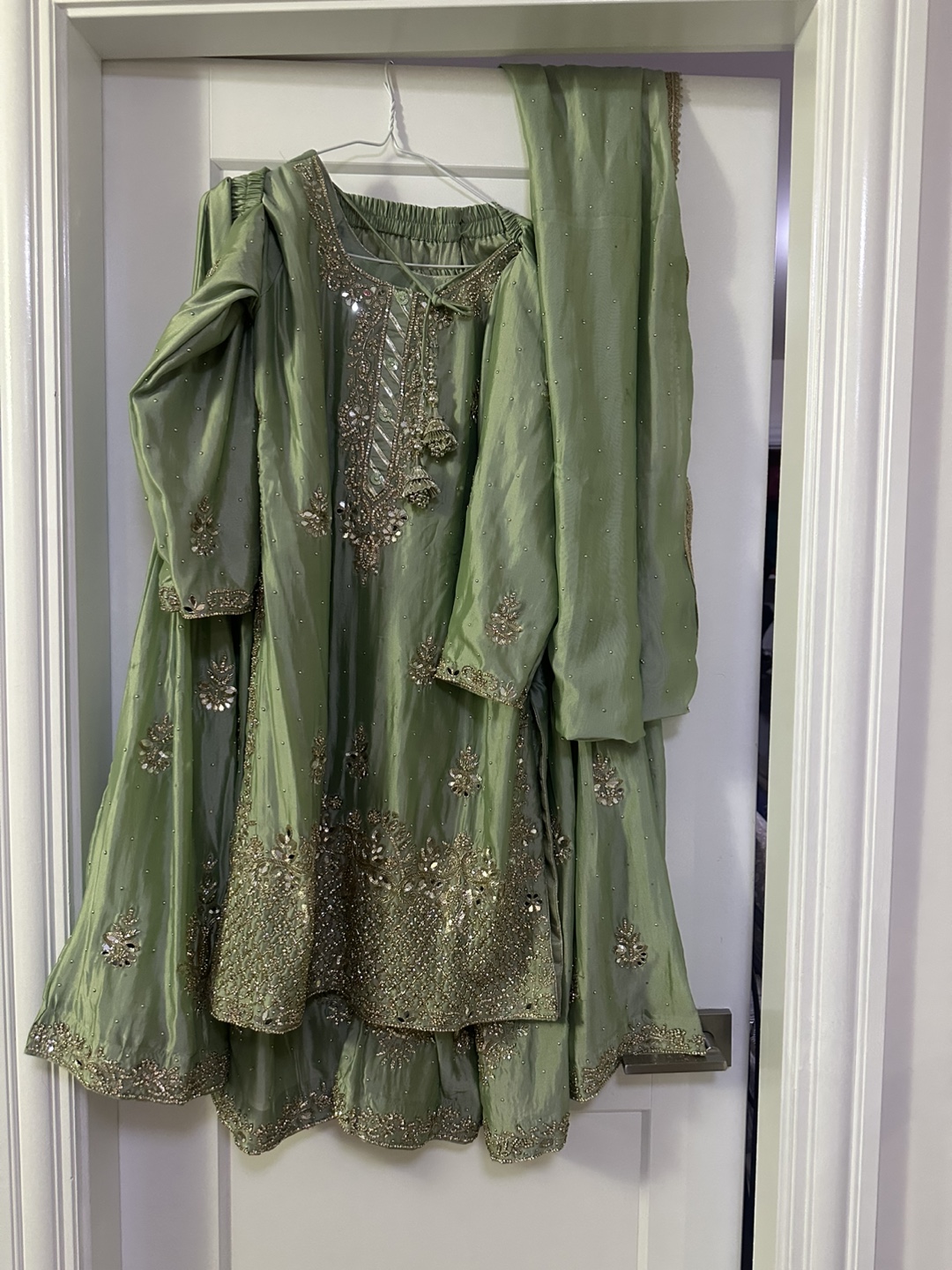 Gorgeous Olive Green Sharar suit