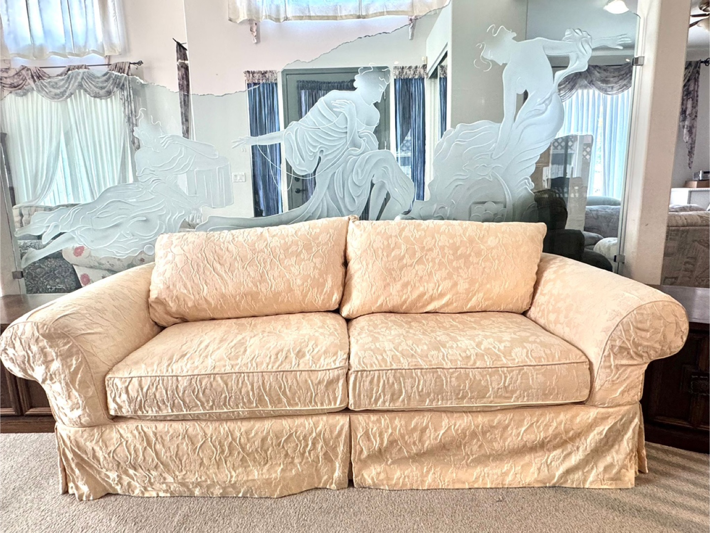 Cream-coloured loveseat with floral pattern - photo 2