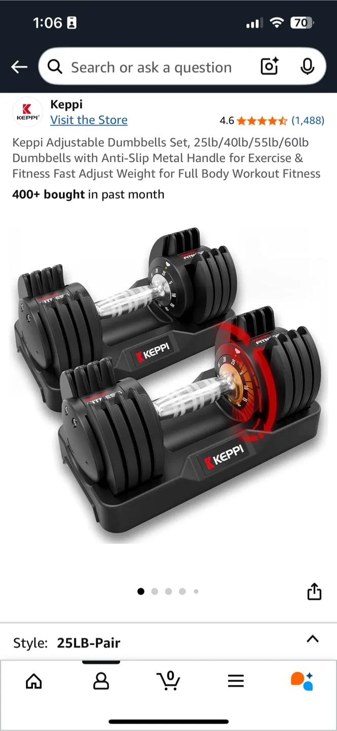 Adjustable Dumbbells - 25LB Pair thumbnail