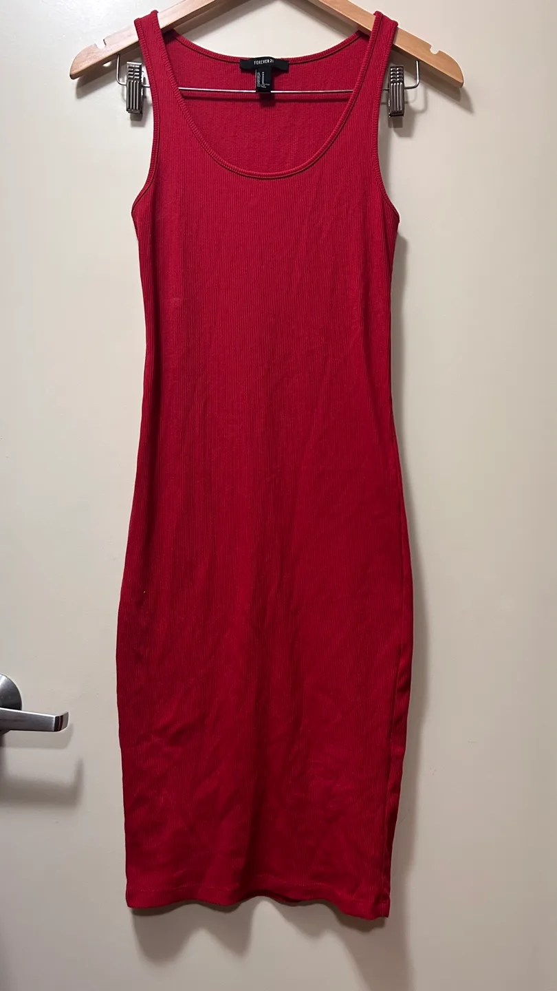 Forever 21 Red Ribbed Knit Midi Dress image indicator(2)