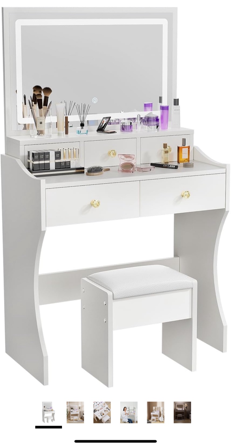 White LED Vanity Set with Mirror and Stool - photo 2