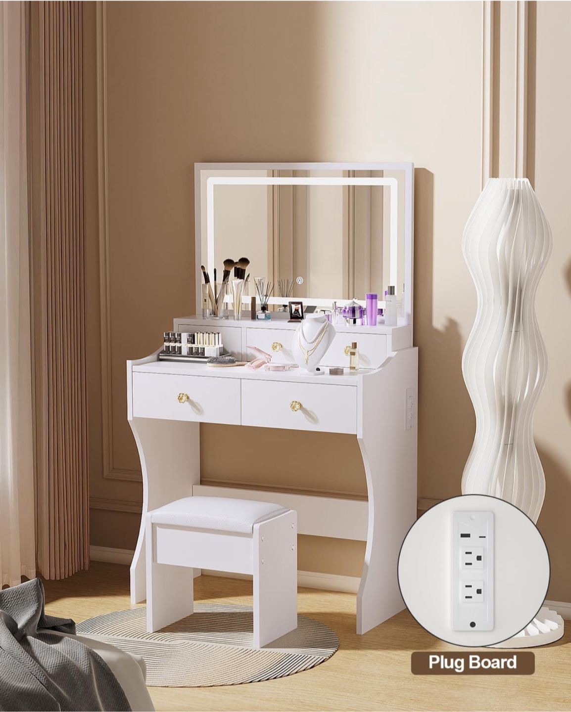 White LED Vanity Set with Mirror and Stool - photo 5