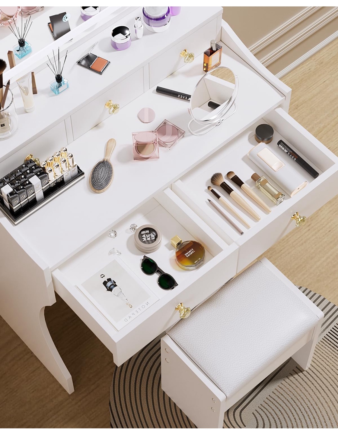 White LED Vanity Set with Mirror and Stool - photo 3