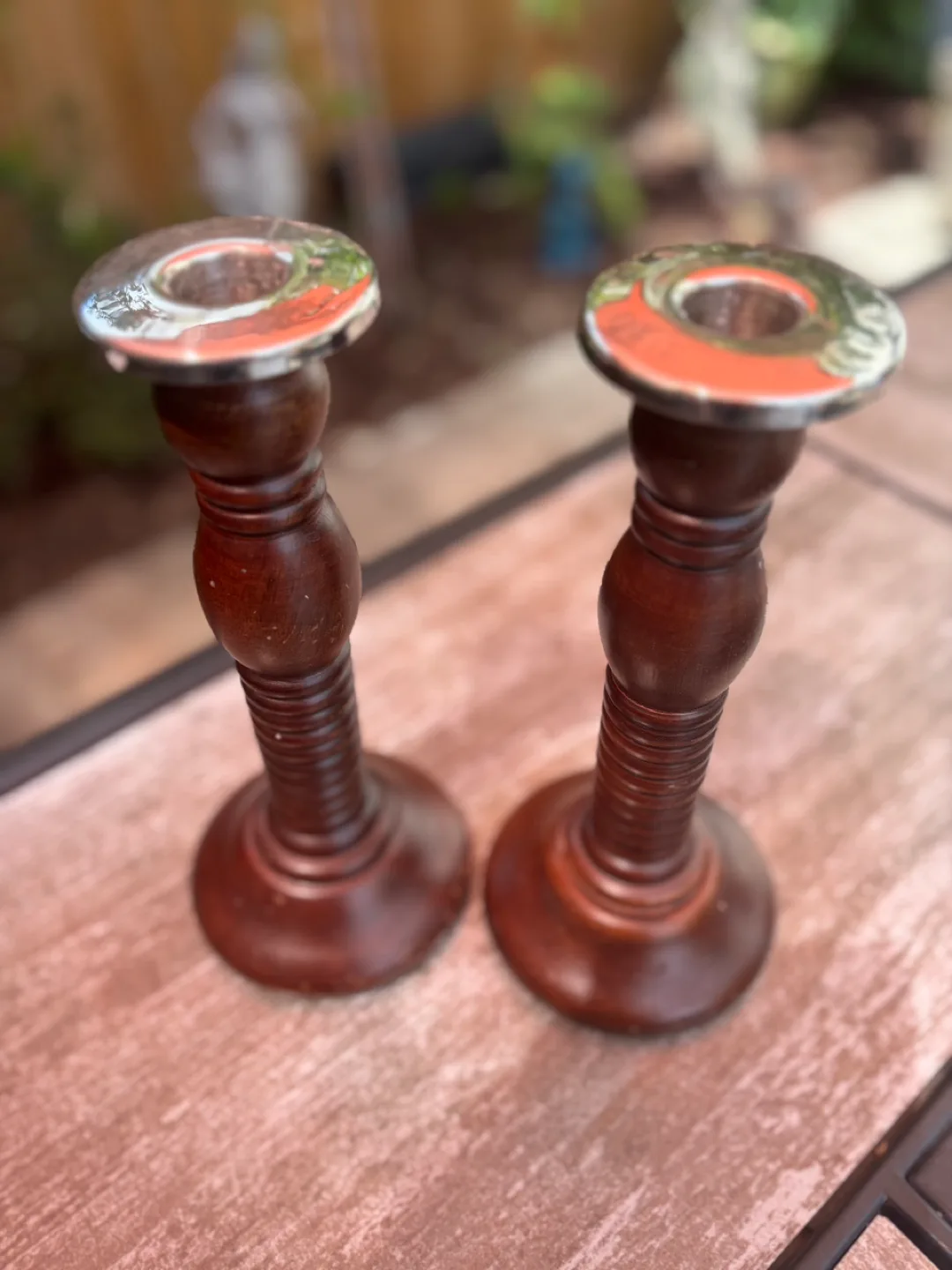 Pair of Dark Brown Wooden Candle Holders thumbnail