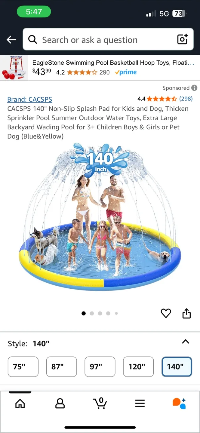 CACSPS 140" Non-Slip Splash Pad for Kids and Dog thumbnail