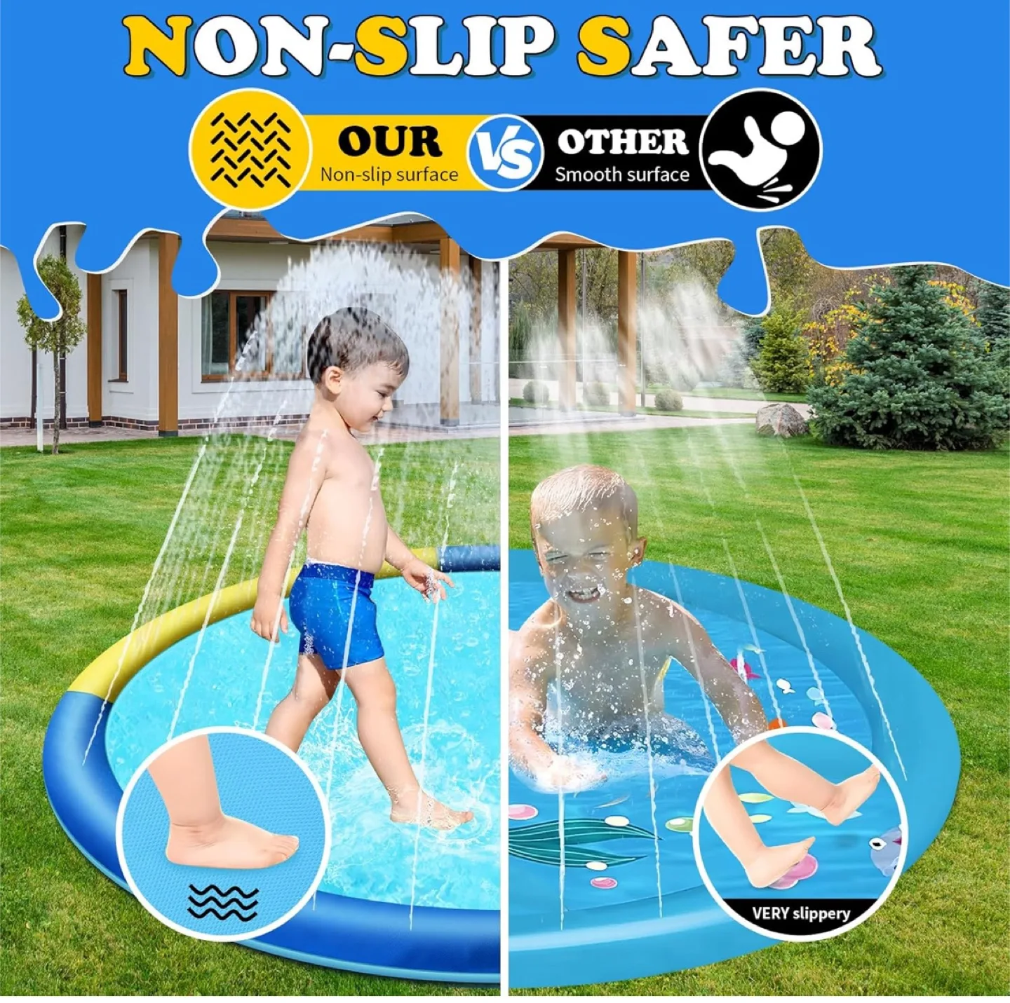 CACSPS 140" Non-Slip Splash Pad for Kids and Dog image indicator(4)