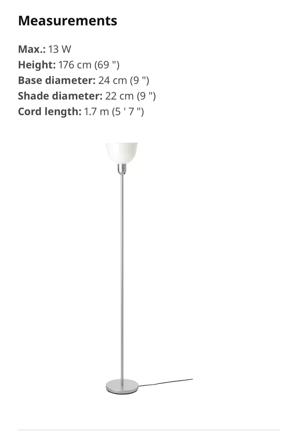IKEA Floor Lamp - 69" Tall - Excellent Condition - photo 3
