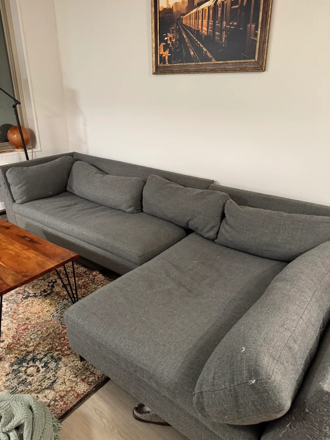 CB2 Gray L-Shaped Sectional Sofa thumbnail