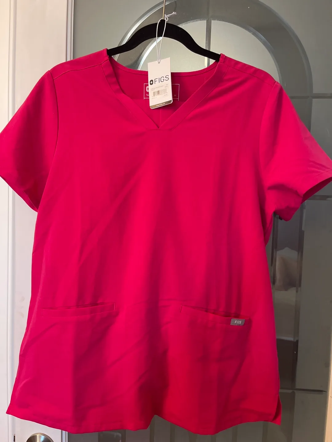 FIGS Women's V-Neck Scrub Top - Hot Pink thumbnail
