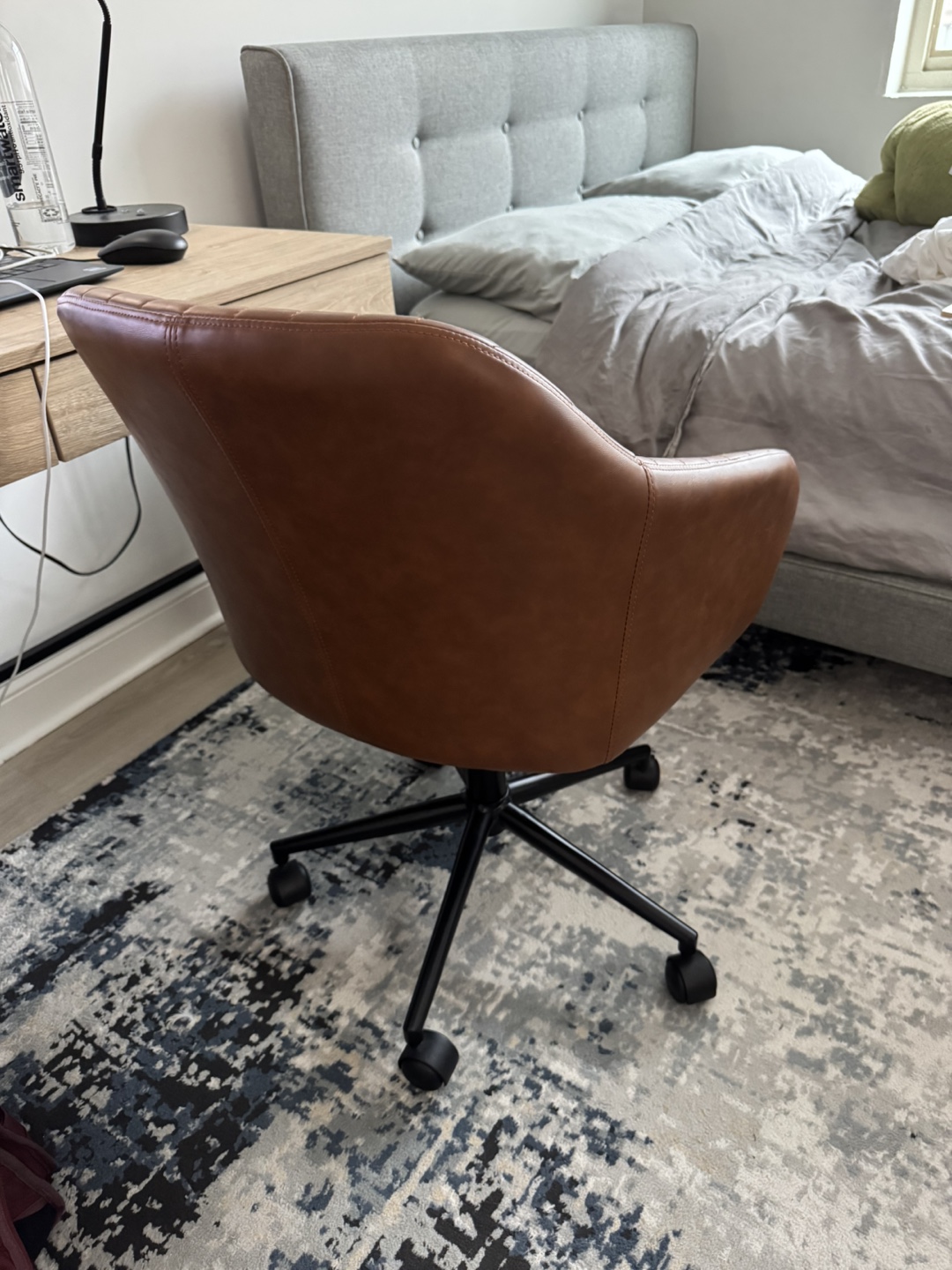 Brown Leather Office Chair with Wheels - photo 2