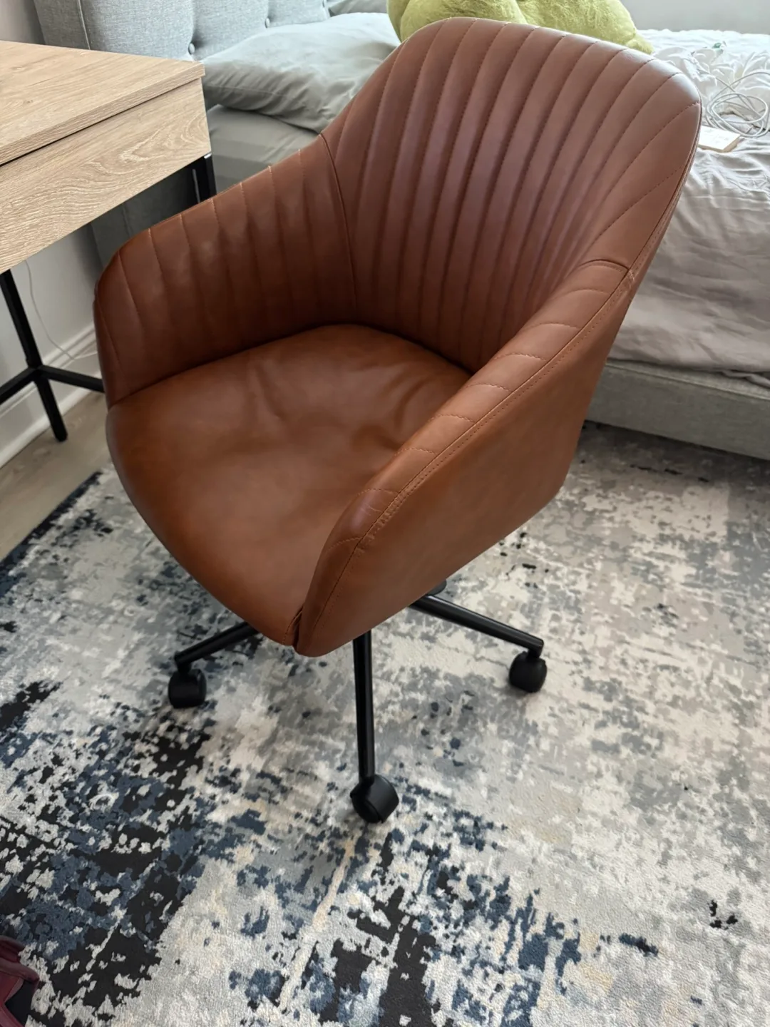 Brown Leather Office Chair with Wheels thumbnail