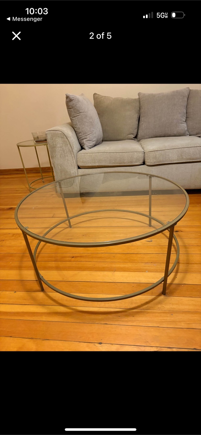 3 piece glass and steal living room set .