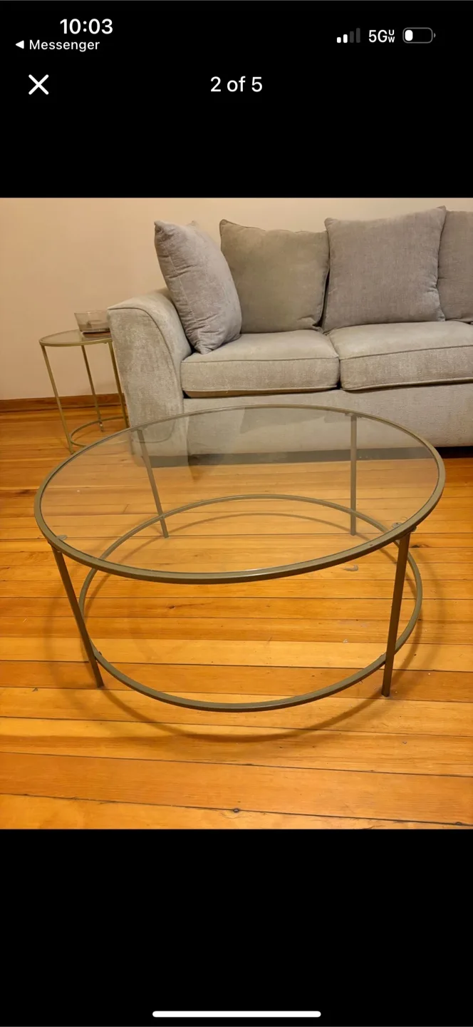 3 piece glass and steal living room set . thumbnail