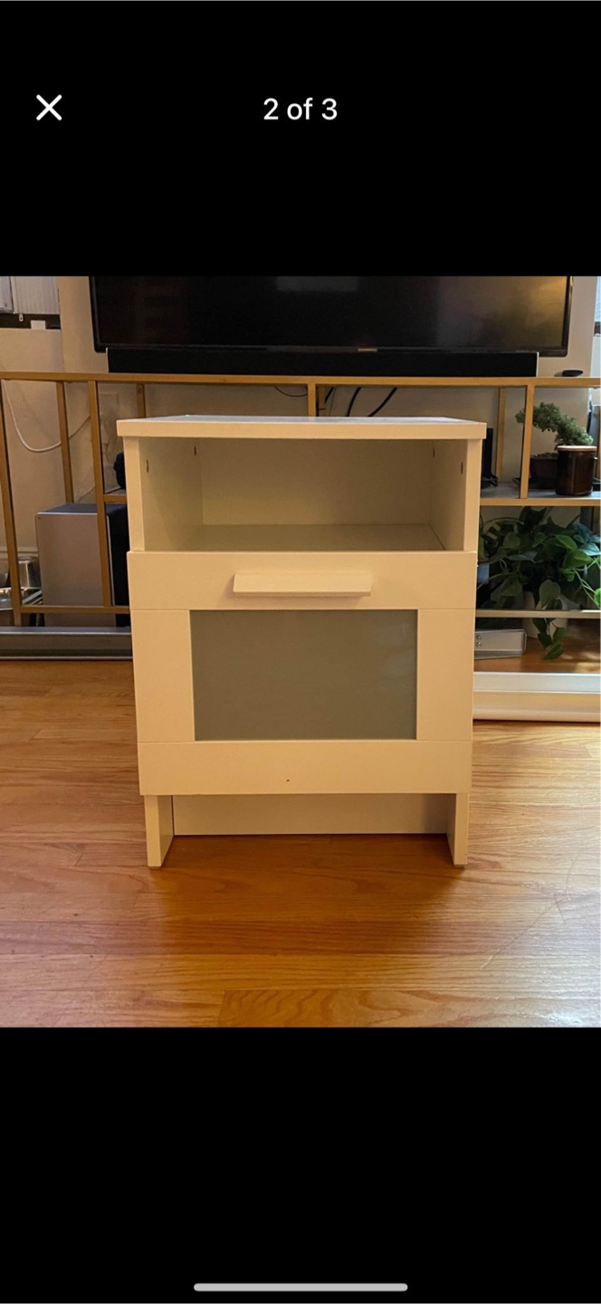 White Nightstand with Drawer and Shelf