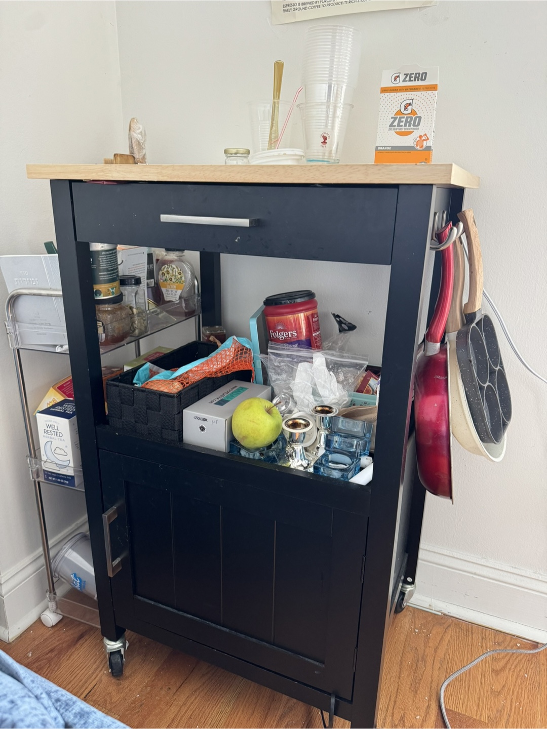 Black Kitchen Cart and Dish Rack