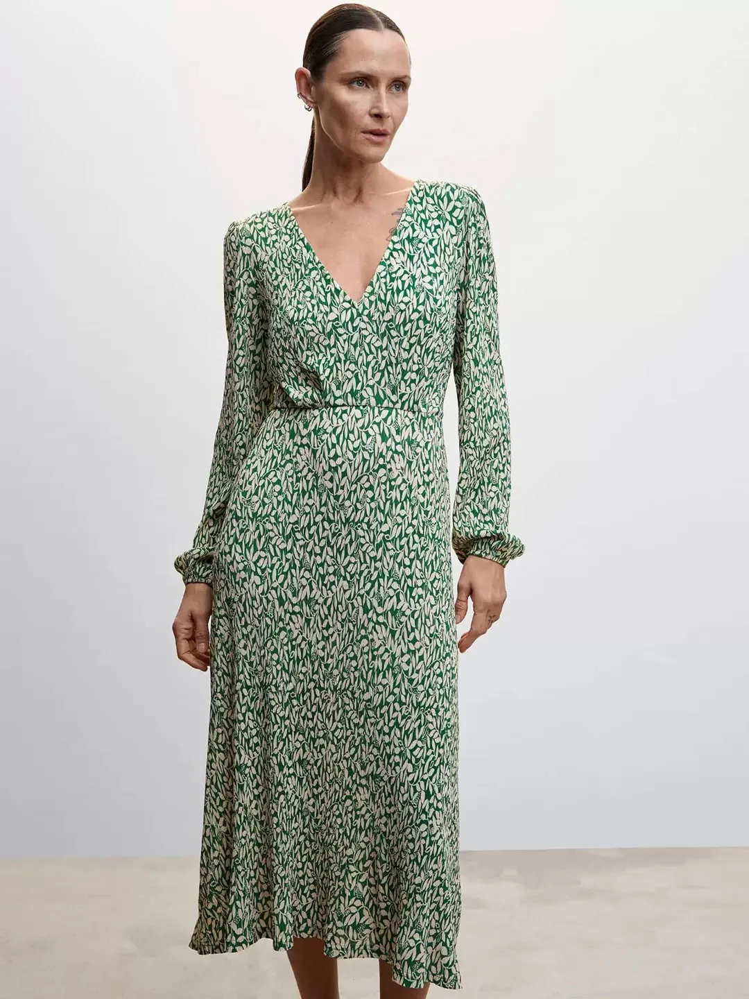 MNG Green Floral Midi Dress M thumbnail