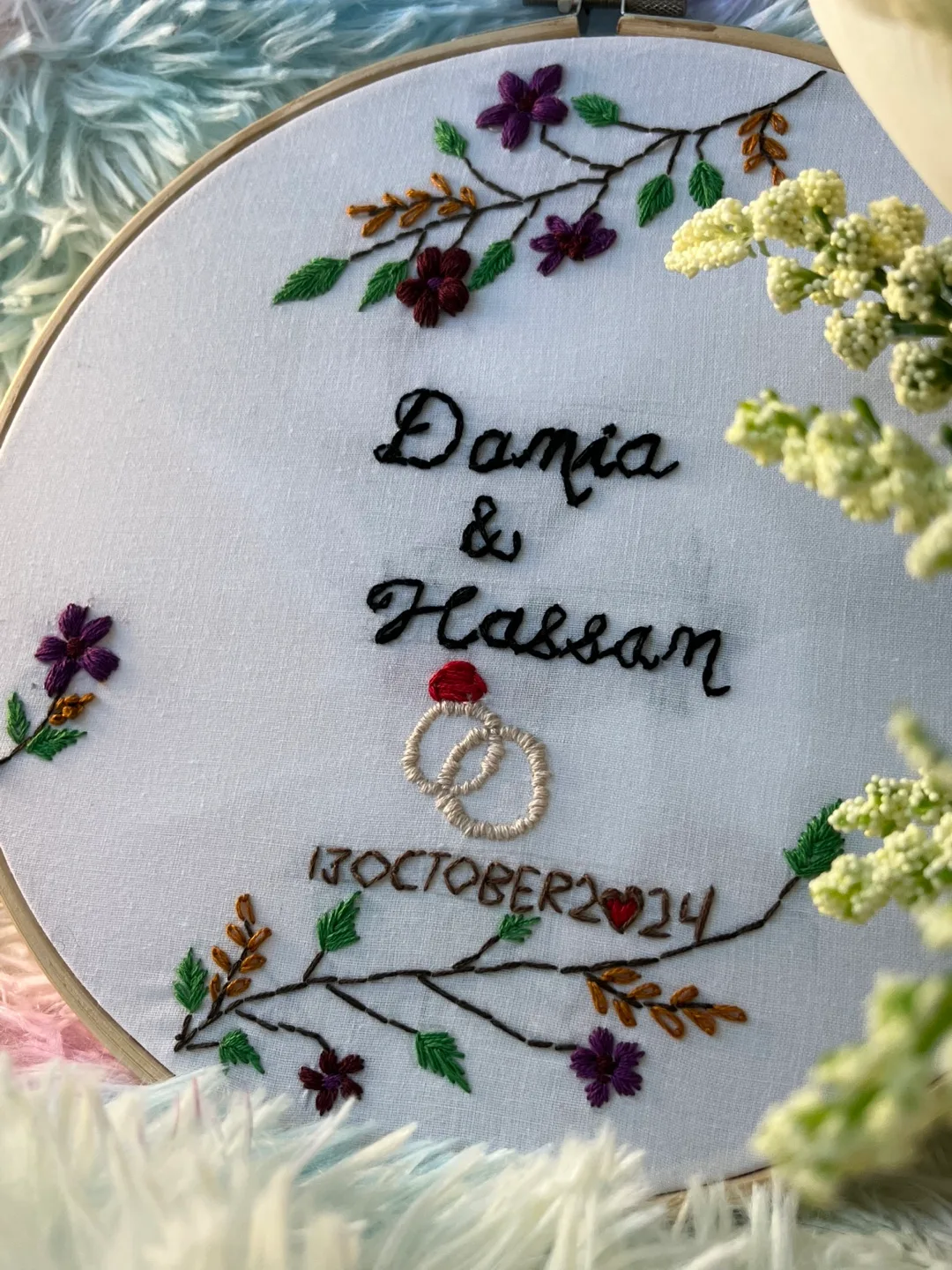 Custom Embroidered Wedding Anniversary Hoop image indicator(4)
