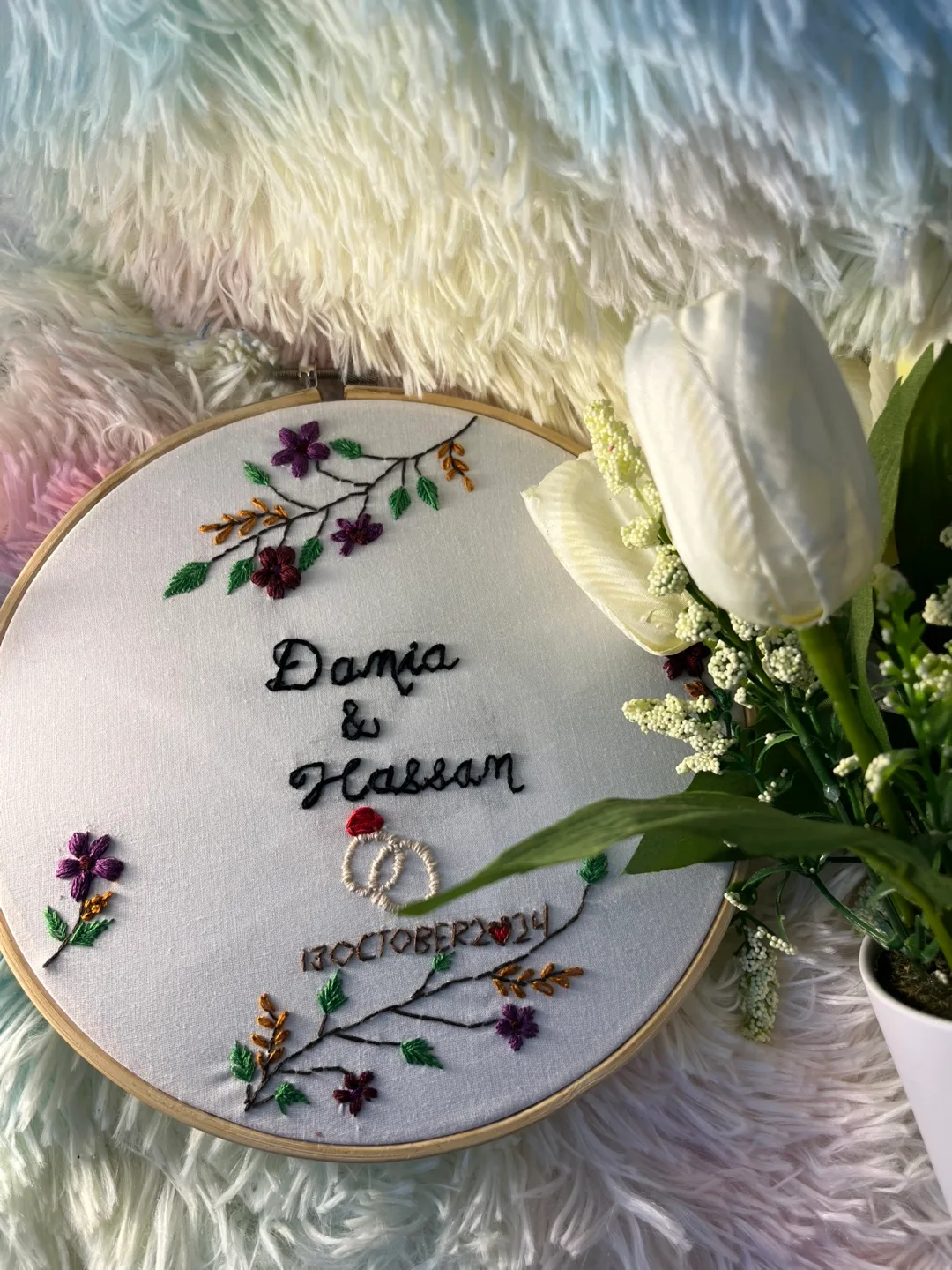 Custom Embroidered Wedding Anniversary Hoop image indicator(2)