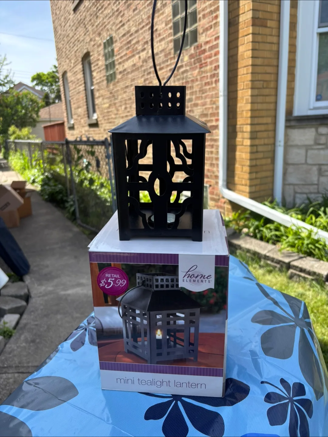 9 Mini Black Metal Tea Light Lanterns thumbnail