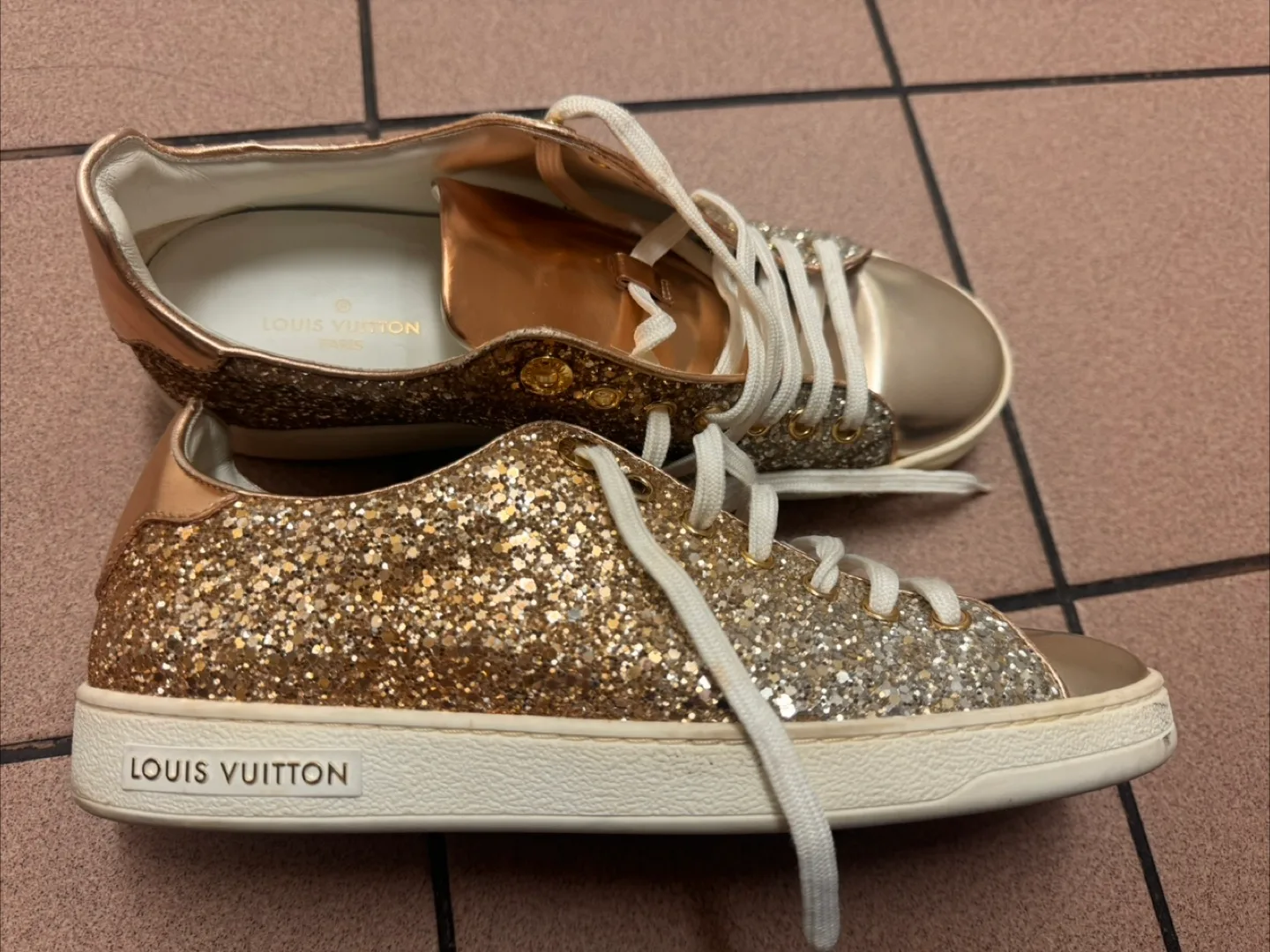 Louis Vuitton Gold Glitter Sneakers - Size 38 thumbnail