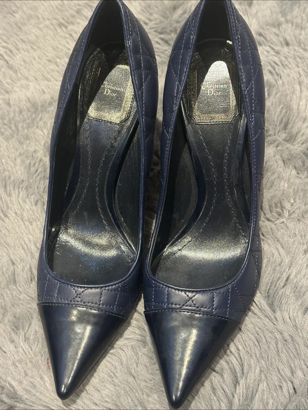 Christian Dior Navy Blue Quilted Leather Heels thumbnail