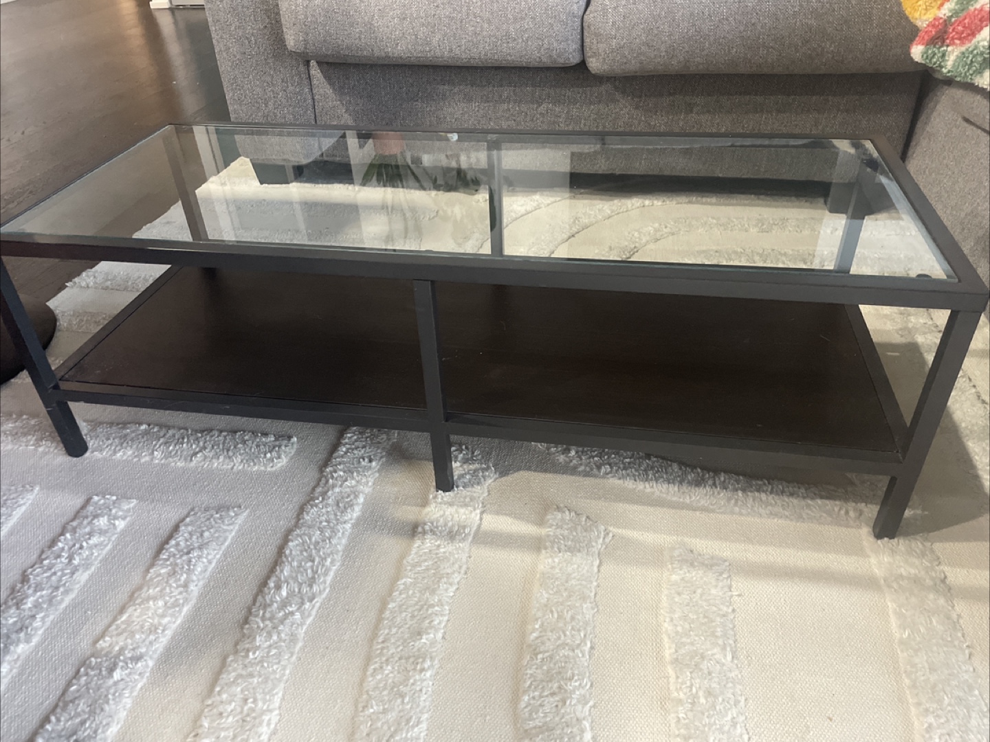 Modern Glass Top Coffee Table with Shelf