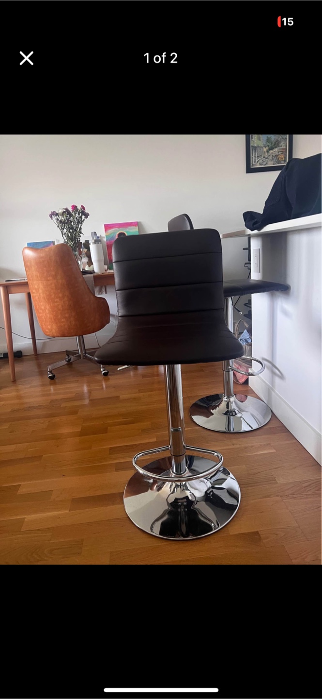 Pair of (2) Brown Leather Bar Stools