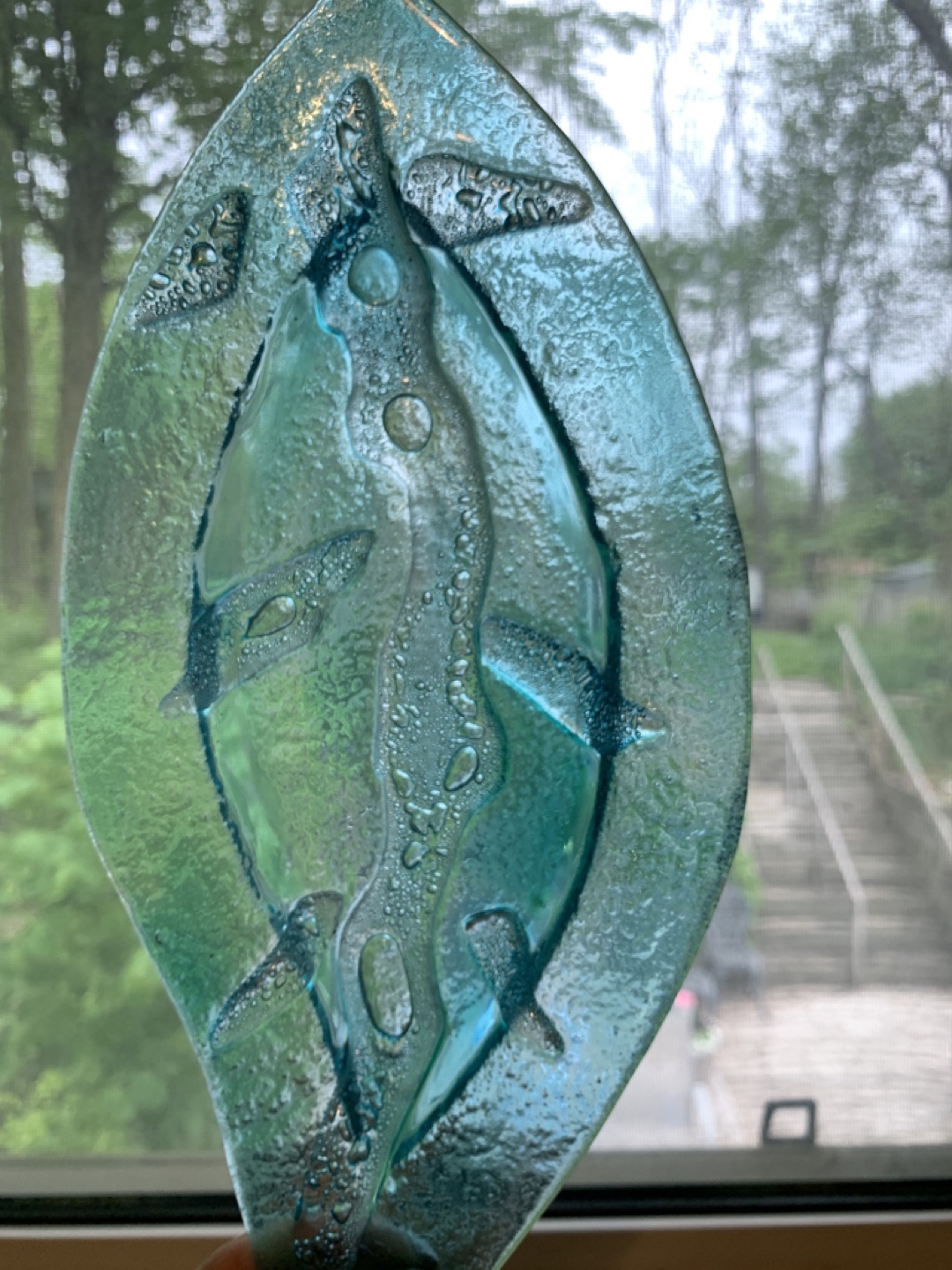 Turquoise glass leaf shape decor