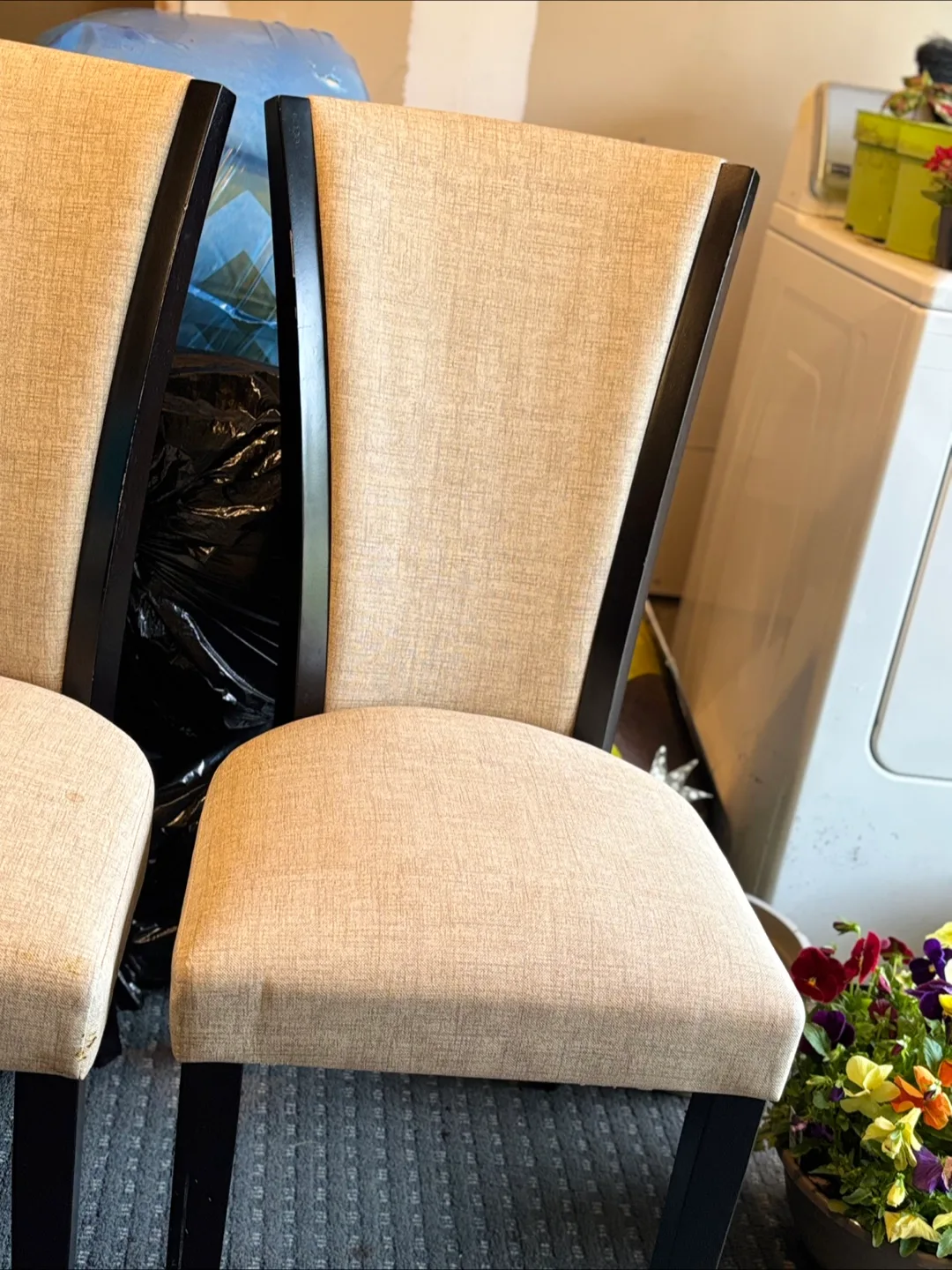 4 Pair of Beige Fabric Dining Chairs with Black Legs image indicator(3)