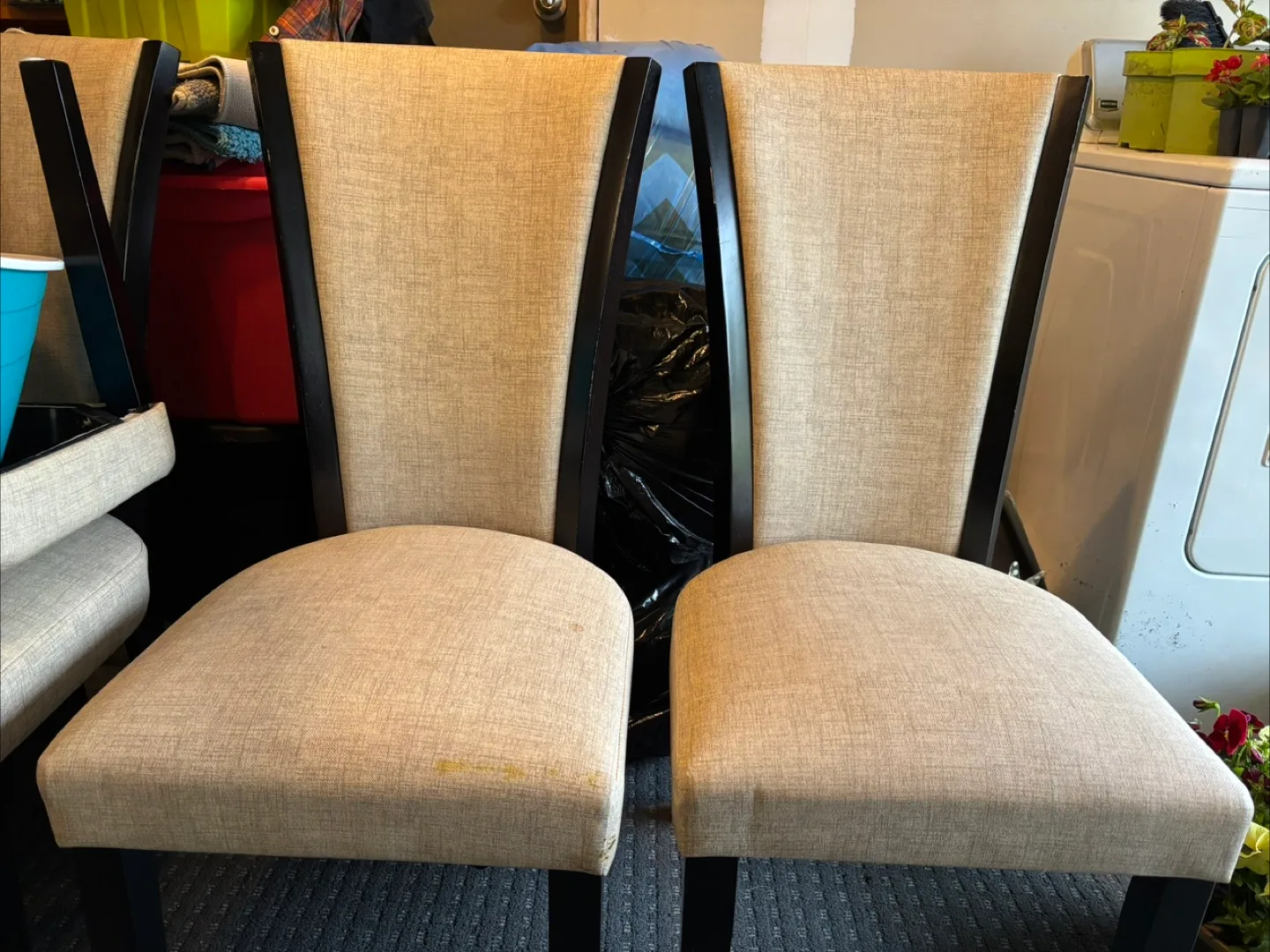 4 Pair of Beige Fabric Dining Chairs with Black Legs image indicator(4)