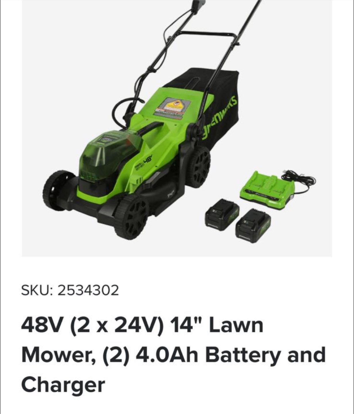 Greenworks 48V 14" Cordless Lawn Mower