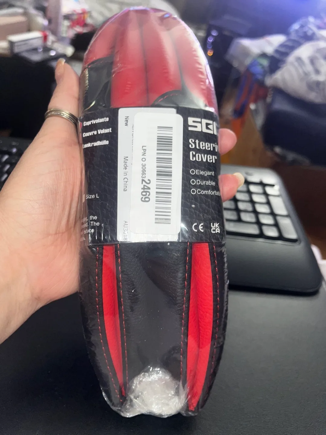 BRAND NEW Red And Black Size M Steering Wheel Cover image indicator(4)