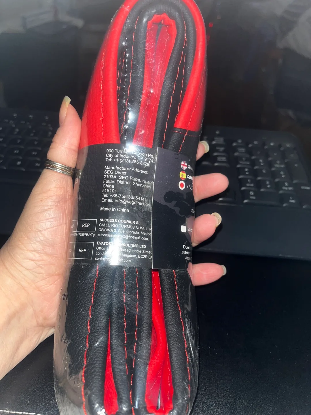 BRAND NEW Red And Black Size M Steering Wheel Cover image indicator(3)