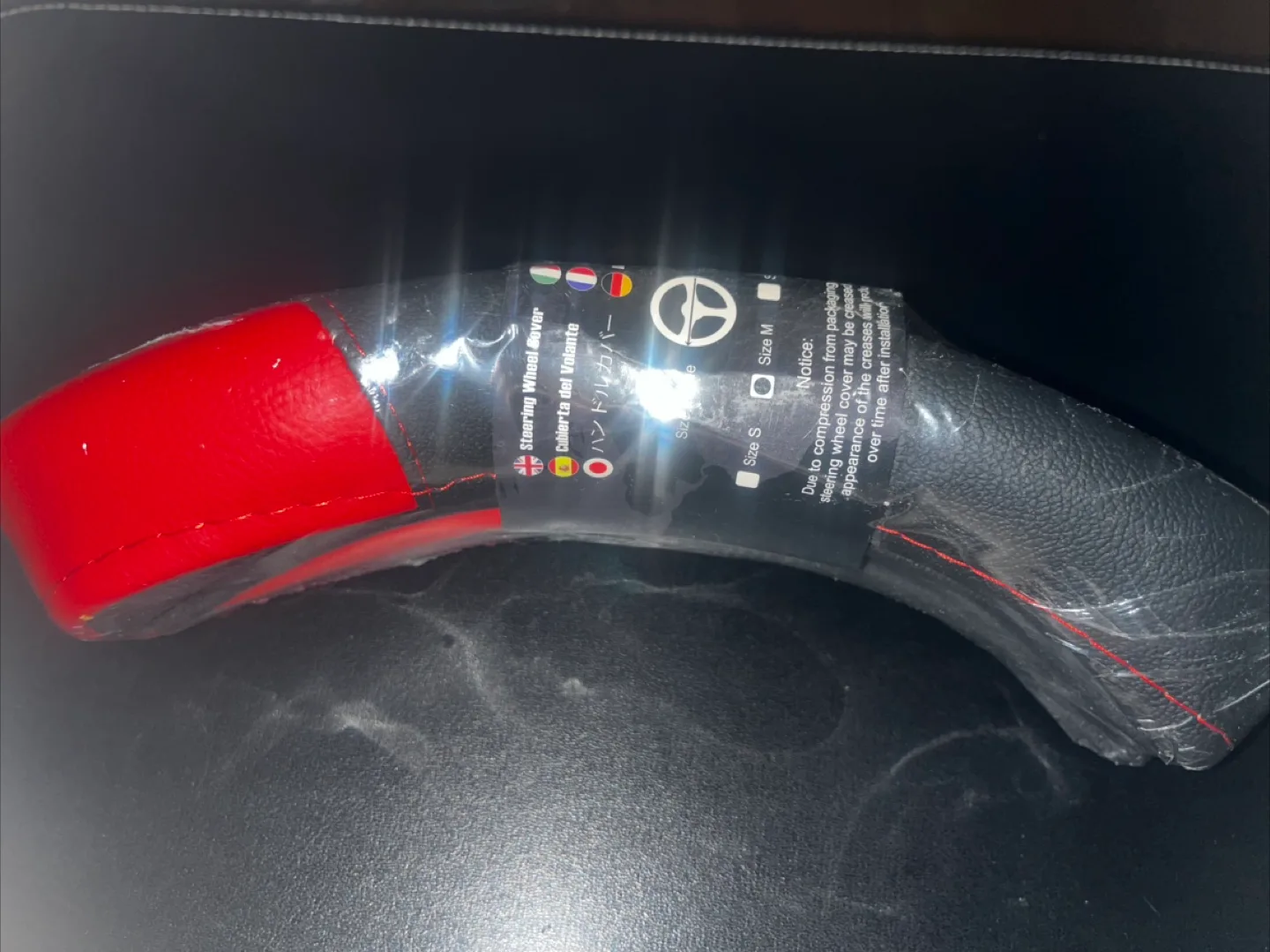 BRAND NEW Red And Black Size M Steering Wheel Cover image indicator(5)